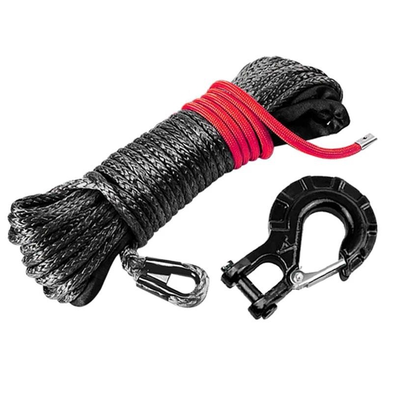 Synthetic Winch Rope Kit, Winch Hook, Safety Pull Strap, Outdoor
