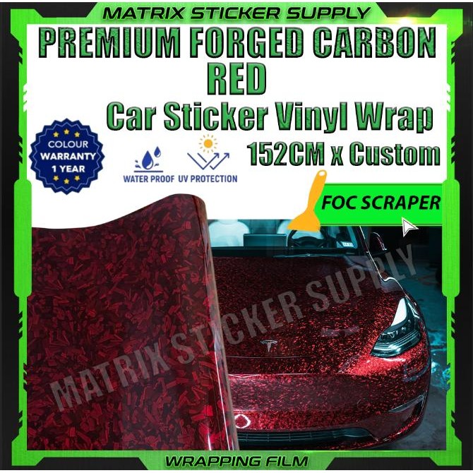 FORGED CARBON FIBER RED STICKER (152CM-Custom)Pelekat Stickers Full ...