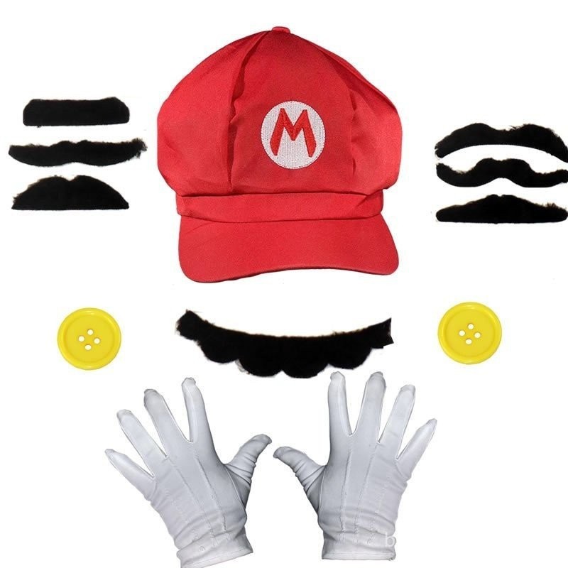 Topi Super Mary Mario Sun Hat Set Sarung Tangan Janggut Permainan Anime ...