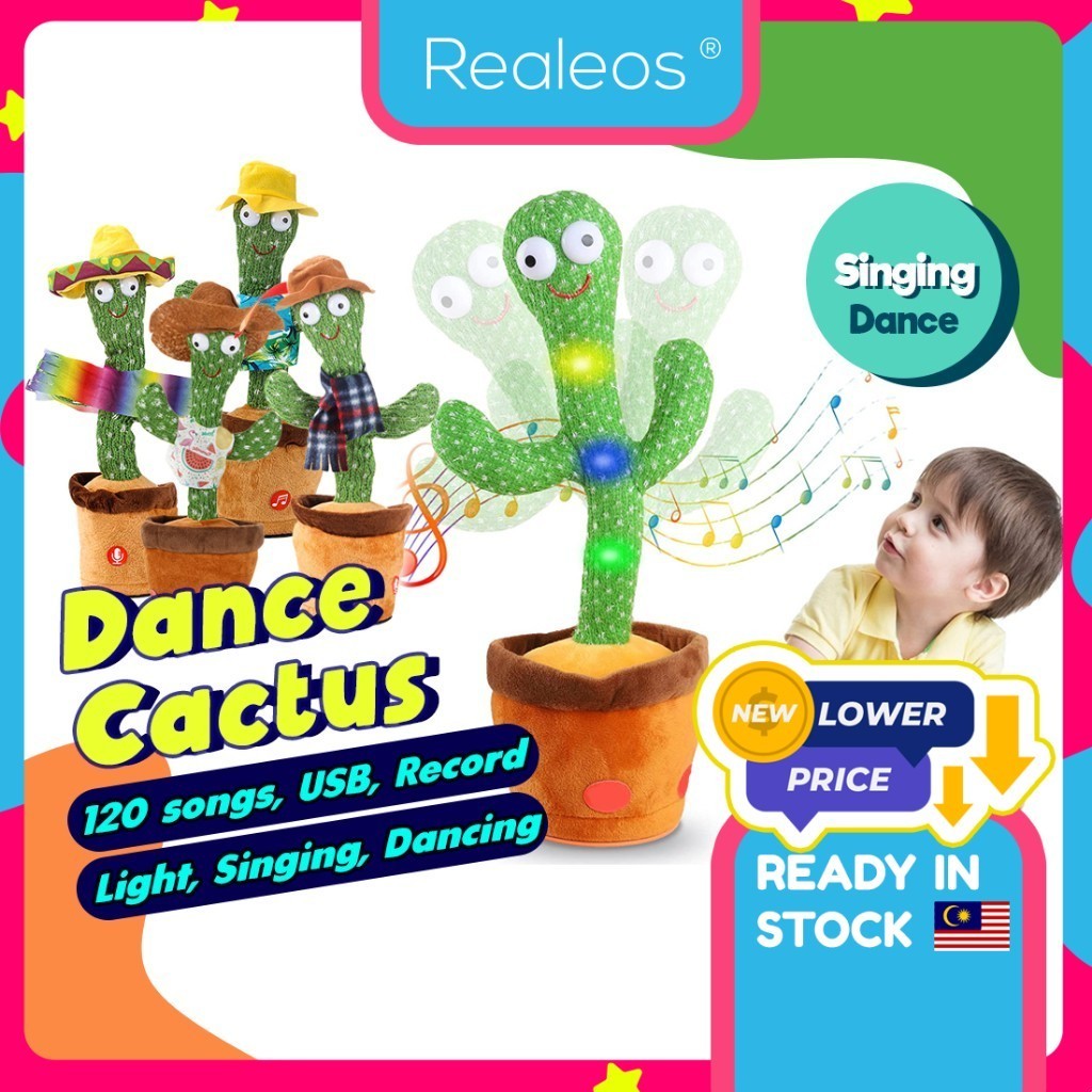Realeos Dancing Cactus 120 Songs Plush Toy Talk Kaktus Bercakap Recording  Singing USB Light Education | Shopee Malaysia