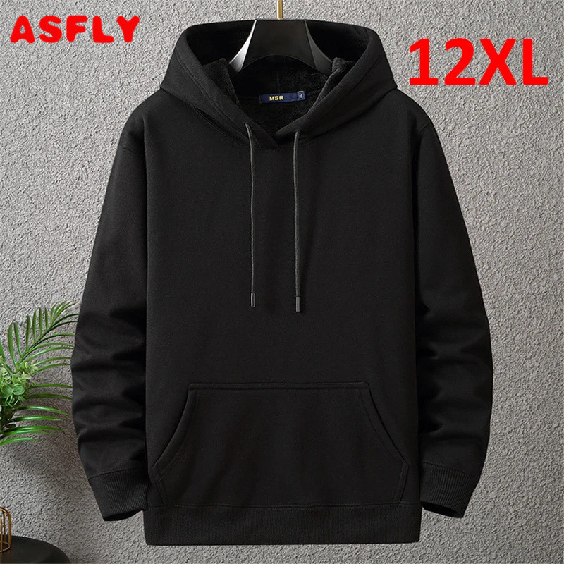 ASFLY Solid Color Hoodies Men 12XL 10XL Plus Size Hoodies Autumn Winter Thick Fleece Hoodie Male Big Size 12XL Hooded Pullover Black Shopee Malaysia