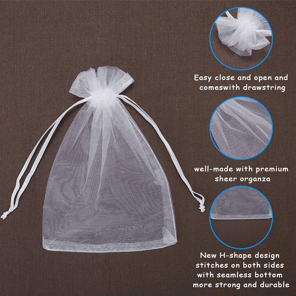 Trimming Shop 100pcs White Organza Bags 7x9cm - Drawstring Gift Bags For Wedding, Jewelry, Party Favors - View #2