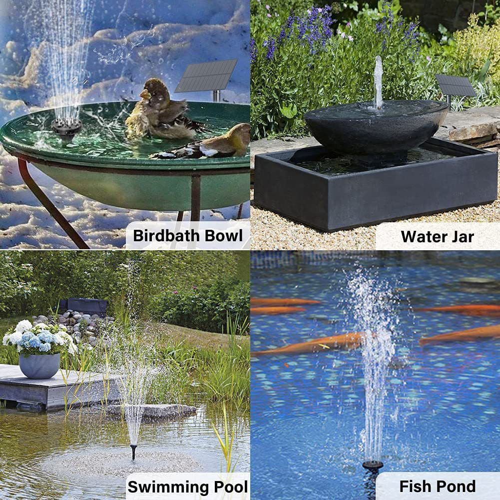 5V 1.5W/2.5W DIY Solar Fountains with Nozzles Solar Pond Pumps for Bird