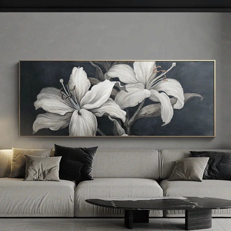 Abstract White Lily Flower Canvas Painting Wall Art Modern Luxury ...