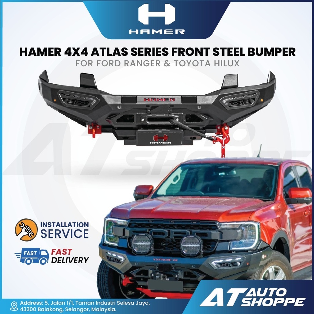 Hamer 4X4 ATLAS SERIES Front Steel Bumper With 4 LED DRL For Ford ...