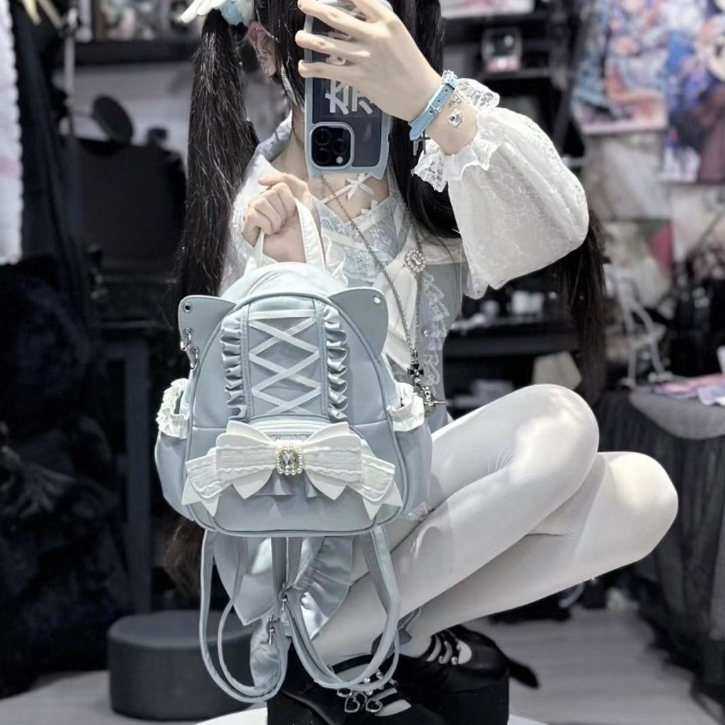 New Japanese Style Cute Landmine Lace Cat Ear Backpack Student Travel ...