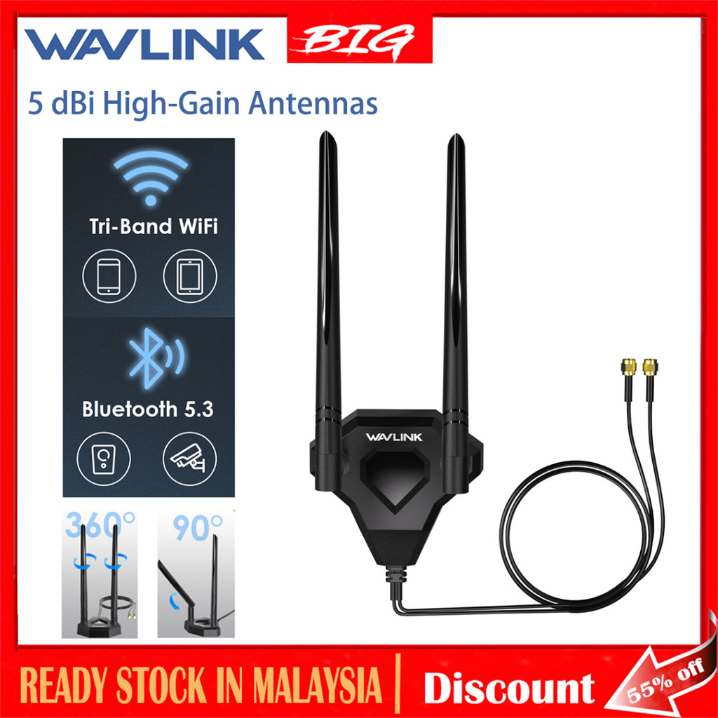WAVLINK WiFi 6E Router Tri-band Extension Antenna, 2.4GHz + 5GHz + 6GHz ...