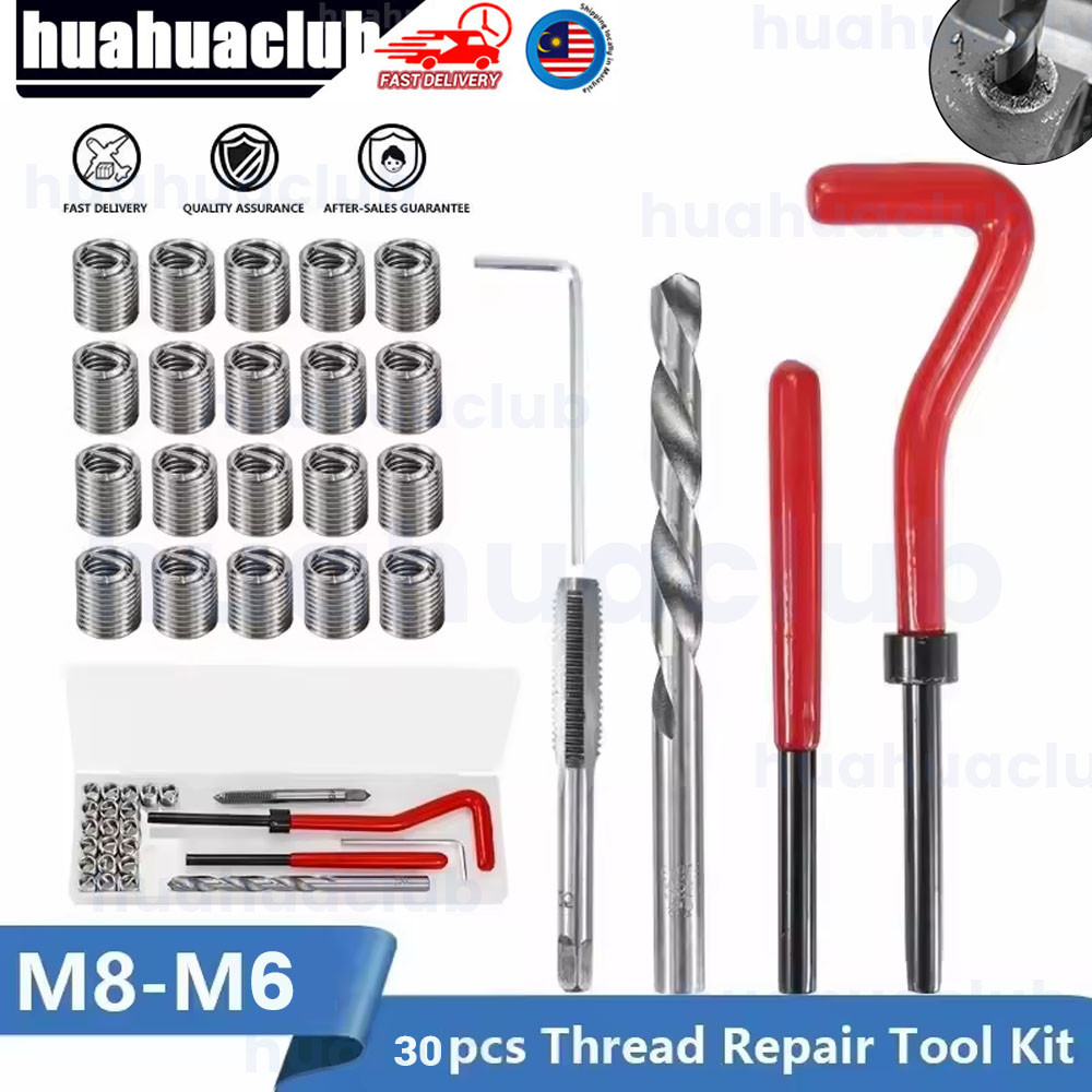 30PCS Thread Repair Kit M6/M8 Drill Bit Helicoil Berbenang Insert ...