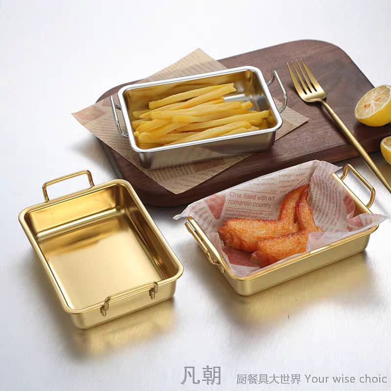 Stainless Steel Thickness Gold Rectangle Snack Plate With Handle ...