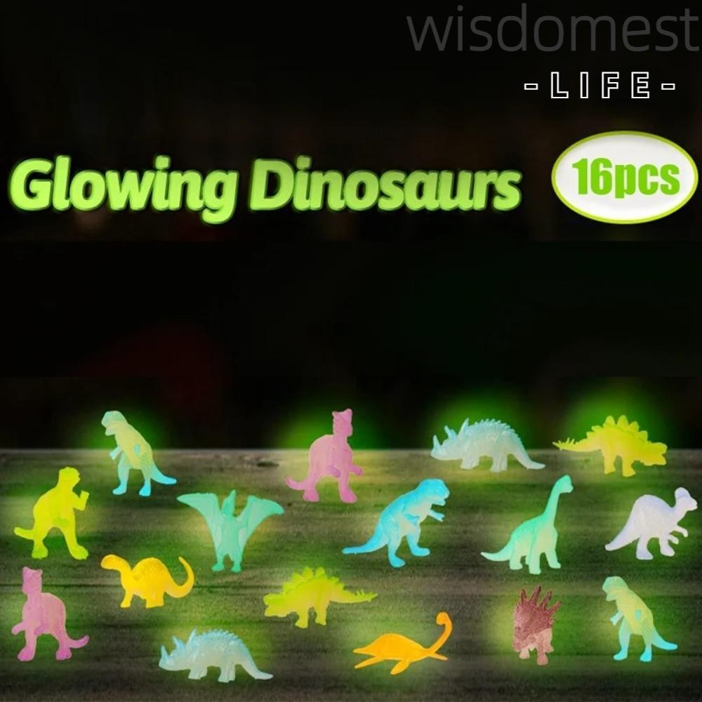 WISDOMEST1 16PCS Mini Dinosaur Toy Set, Glow in Dark Plastic Realistic ...