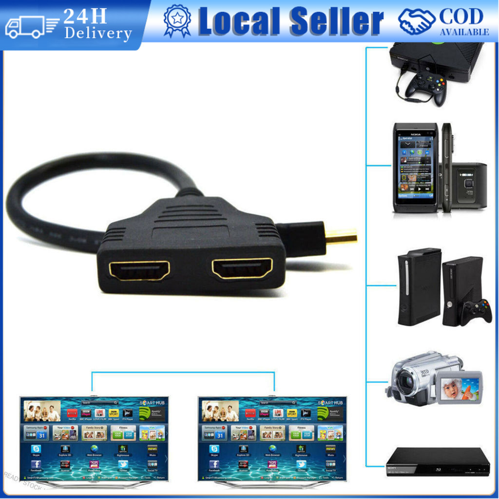 HDMI 1080P Splitter 1 Male Plug for Computer Notebook and 2 Female ...