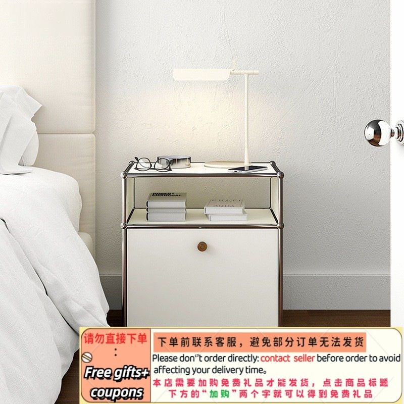 Get 7 coupon+gift】gu Changhong Glass Bedside Table with Drawer Light