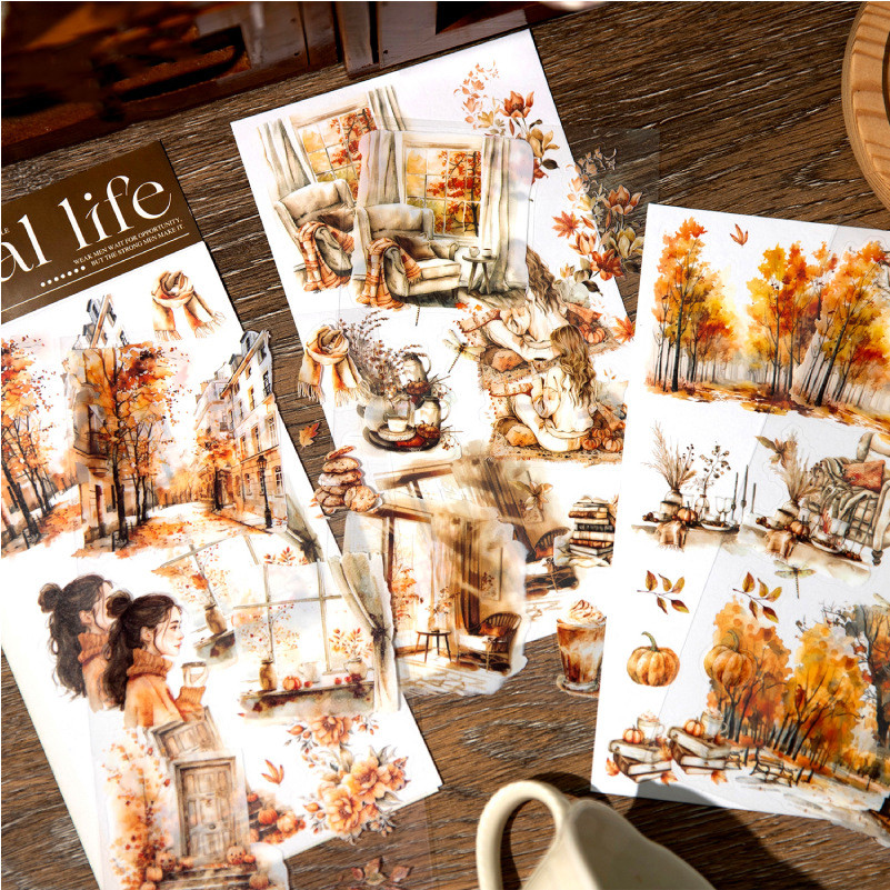 Journamm 6Sheets Collage Stickers PET Washi Paper Creativity ...