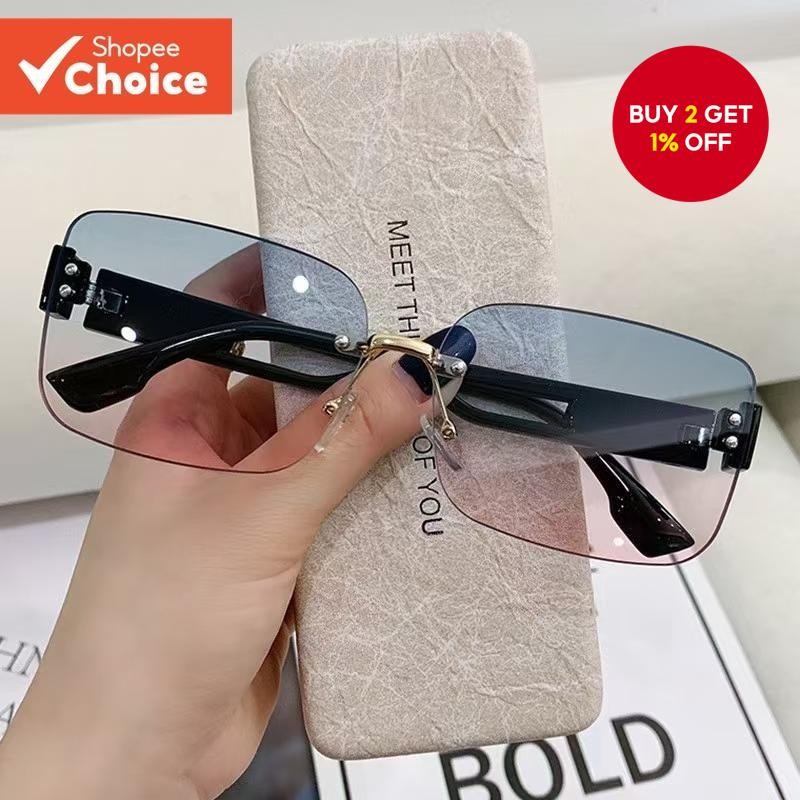 Trendy Rimless Square Sunglasses For Women - UV Protection & Oversized ...