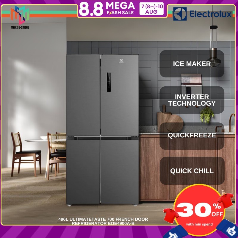 Electrolux EQE4900A-B Fridge 496L French Door Refrigerator Inverter ...