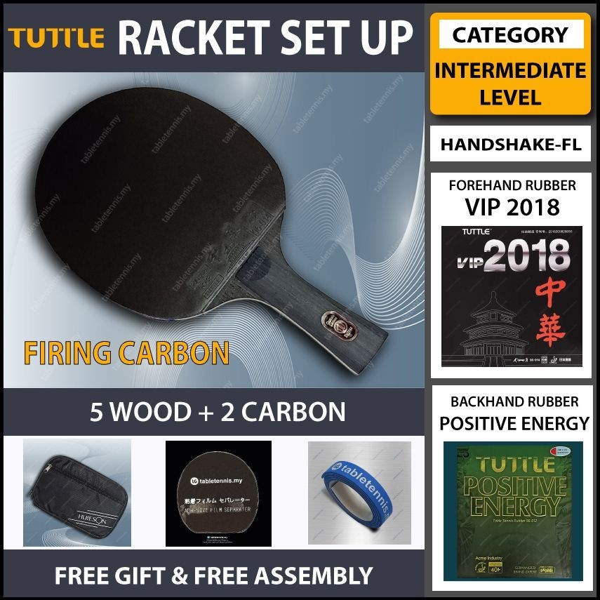 Tuttle Firing Carbon Table Tennis Racket Set Up with VIP 2018 ...