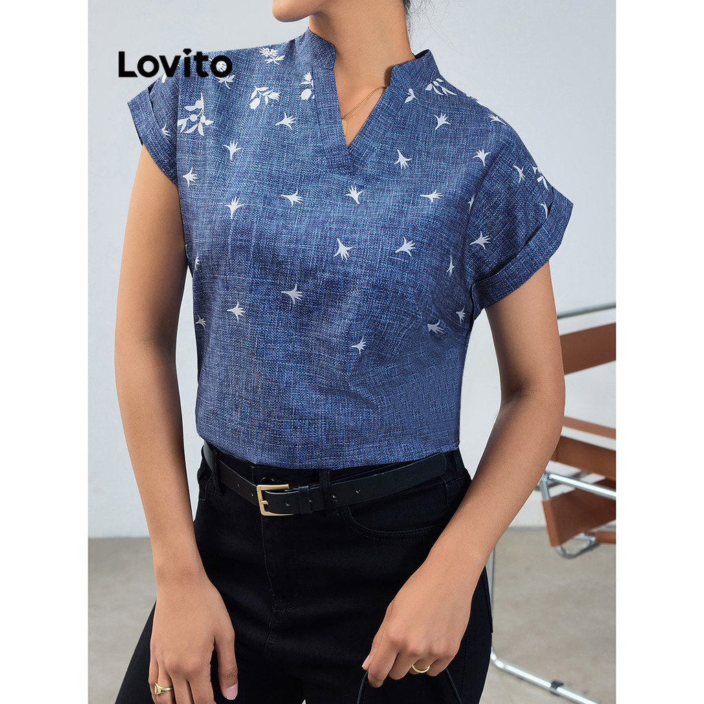 Lovito Casual Ditsy Floral Pattern Blouse For Women Lbl Lovito Blus Kasual Motif Bunga