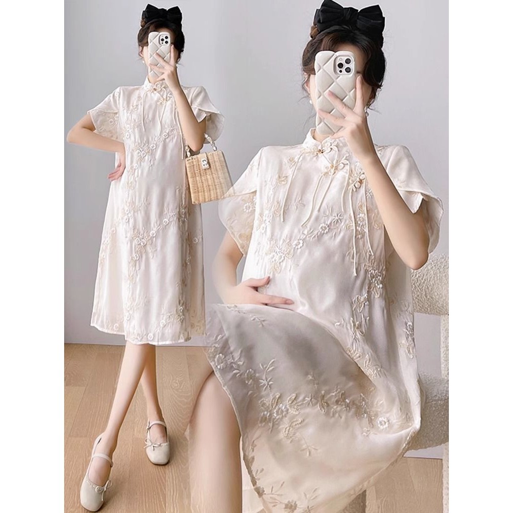 Style Maternity Dress Short Sleeve Embroidered Small Fashion Hot Mom 2024 Cheongsam Dress Shopee Malaysia