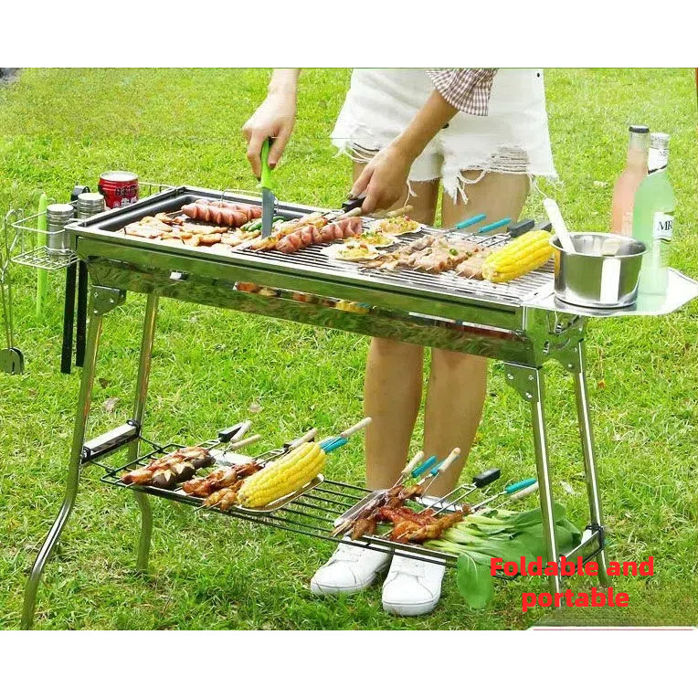 Portable Charcoal Grills, Stainless Steel BBQ Grill with Foldable