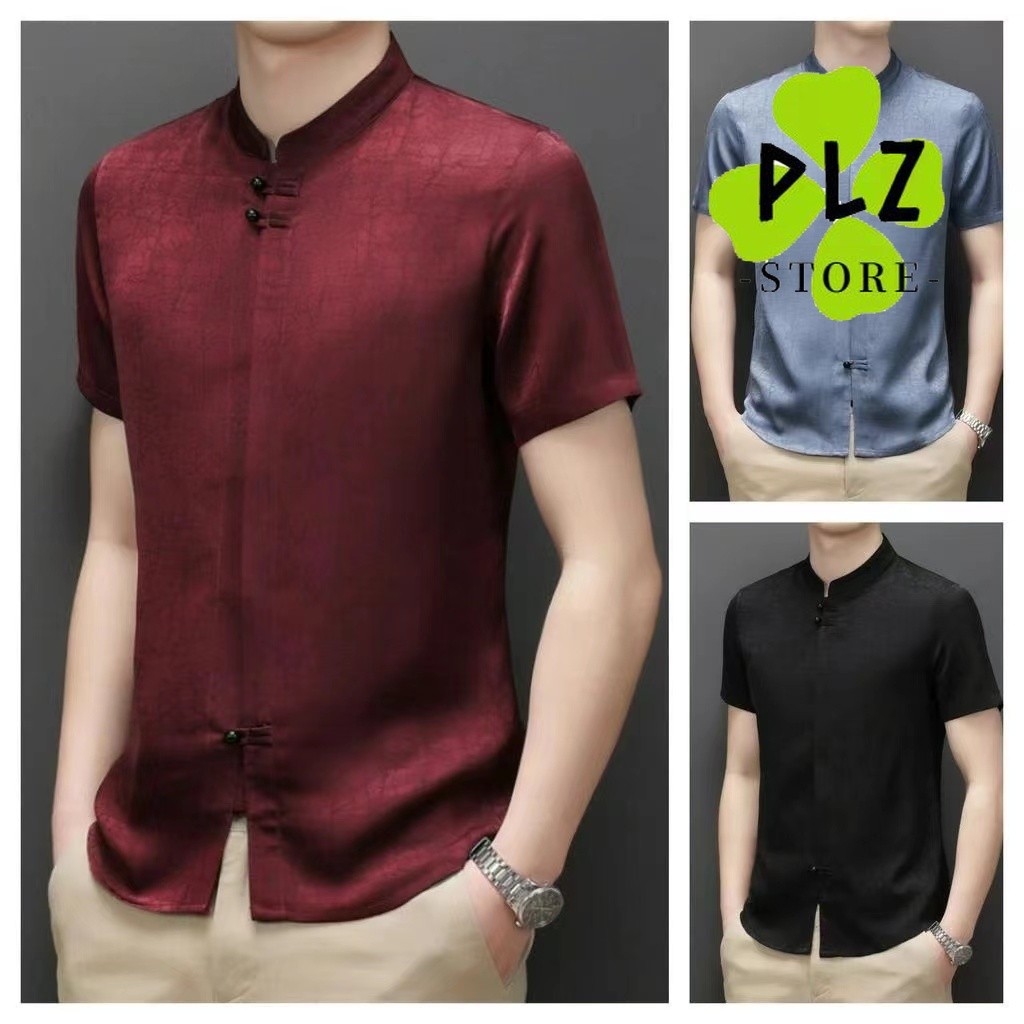 中國風男裝衬衫New cotton and linen stand up collar short sleeved shirt Chinese ...