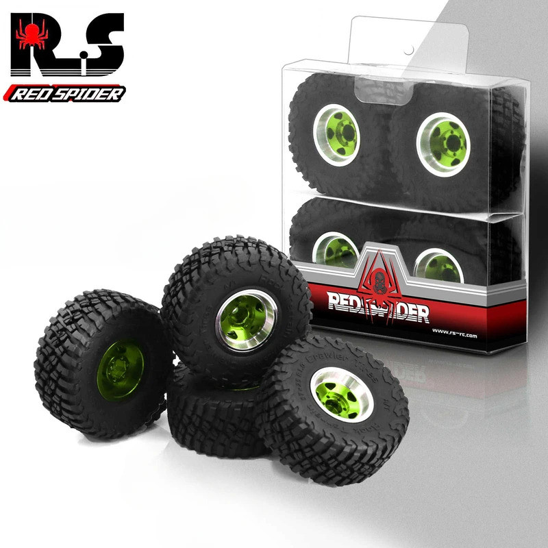 RS RC Mud Terrain Tires 1.0 Beadlock Wheel Rims Set for 1/24 RC Crawler ...