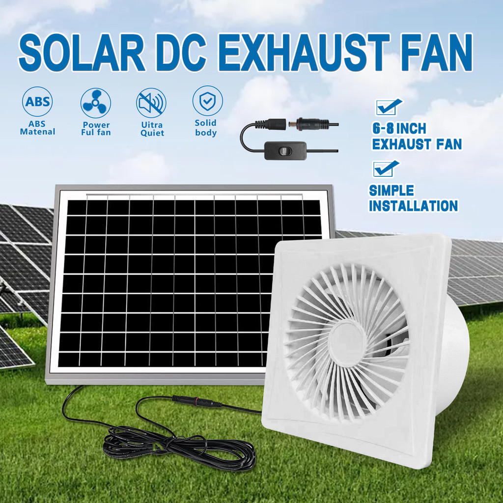 DC Solar Air Fan Mini 6 Inch Exhaust Fan + 8W Solar Panel Bedroom 12V ...