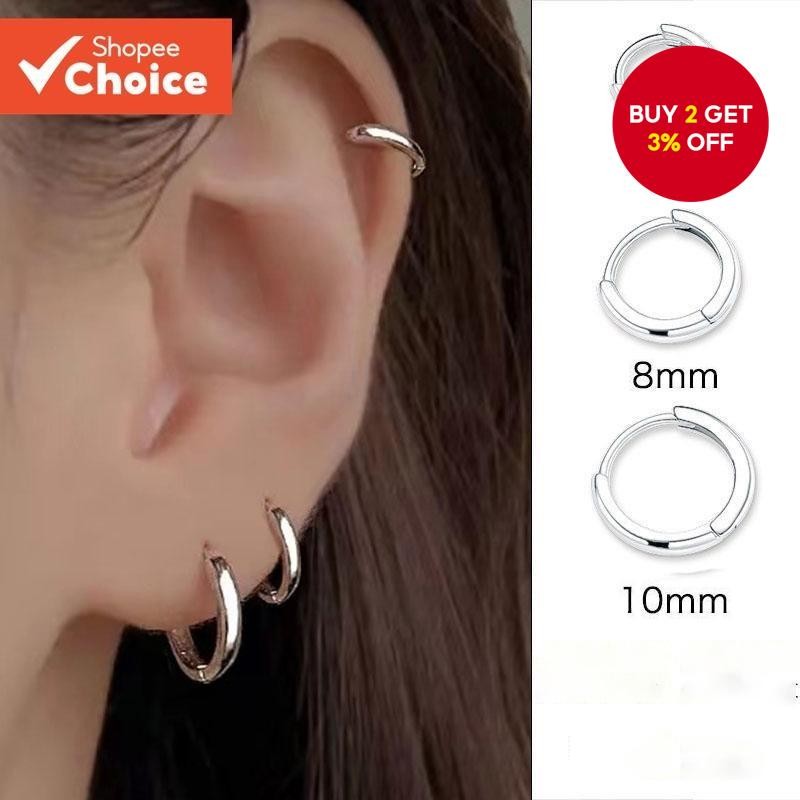 2pcs Silver Needle Simple Geometric Smooth Ear Entrapment Ear Piercing ...