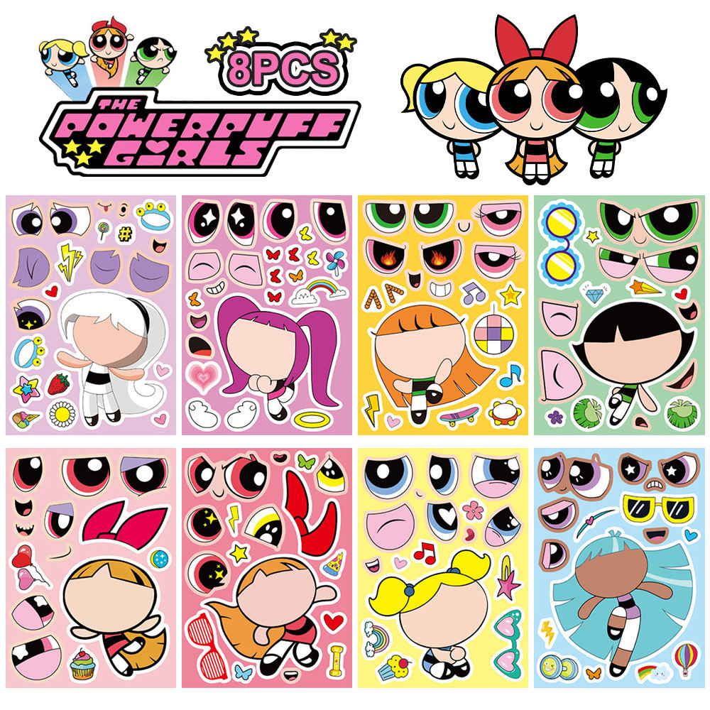 8 Pcs/set - Cartoon The Powerpuff Girls Puzzle Stickers for Children's ...