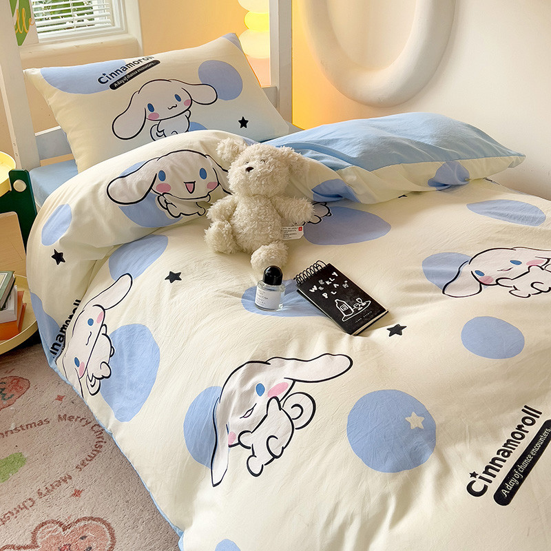 3pcs/ 4pcs Cinnamoroll Bedsheet Set with Duvet Cover Cartoon Cute