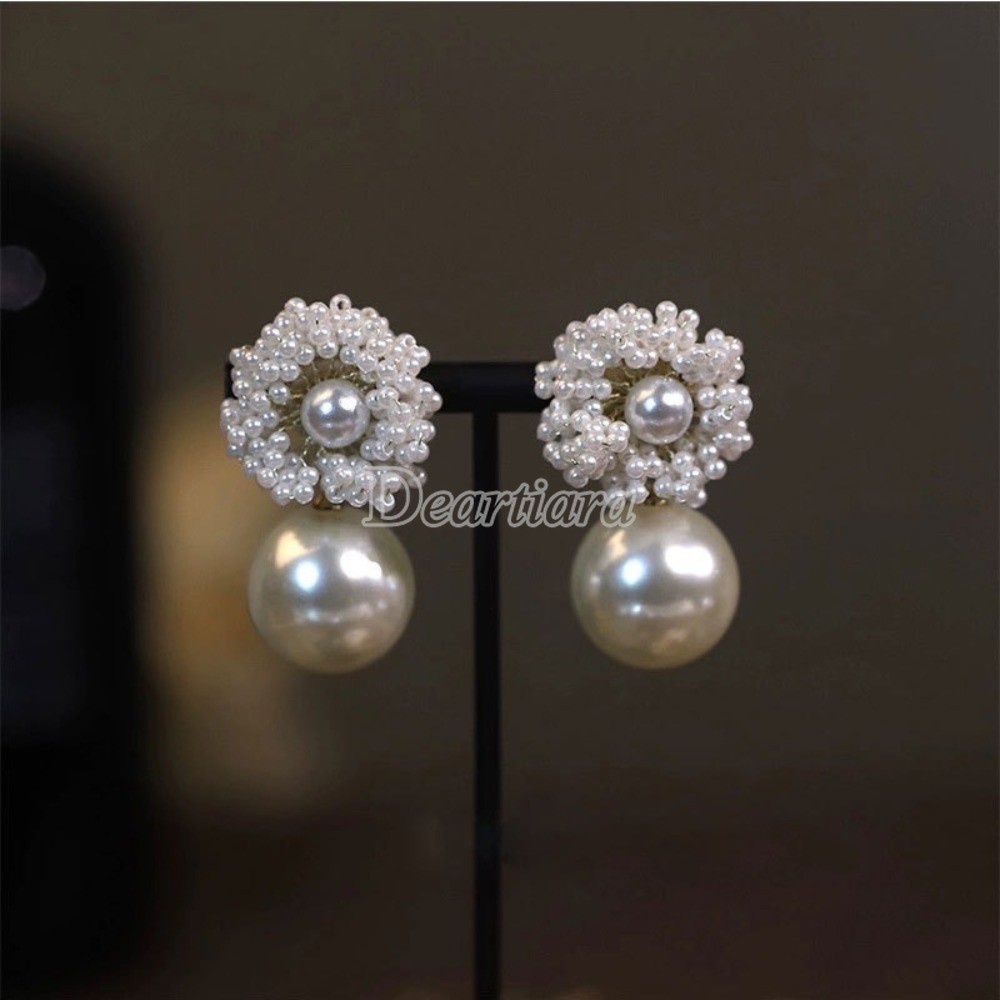 Vintage Massive French hot Flower Pearl Earrings