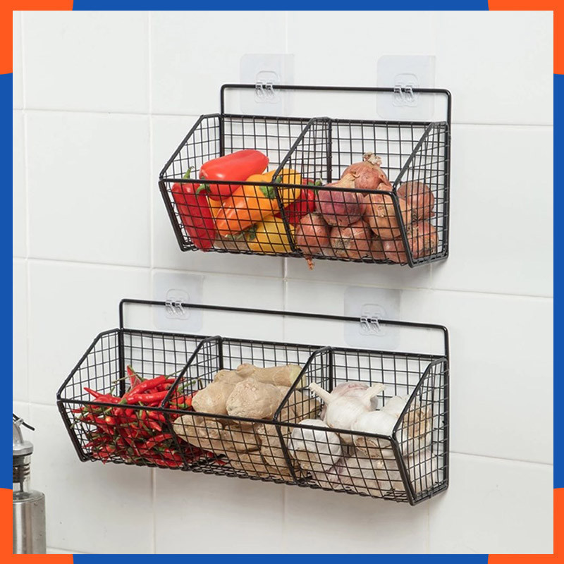 1/2/3 Grids Wall Mounted Storage Rack Onion Ginger Seasoning Storager ...