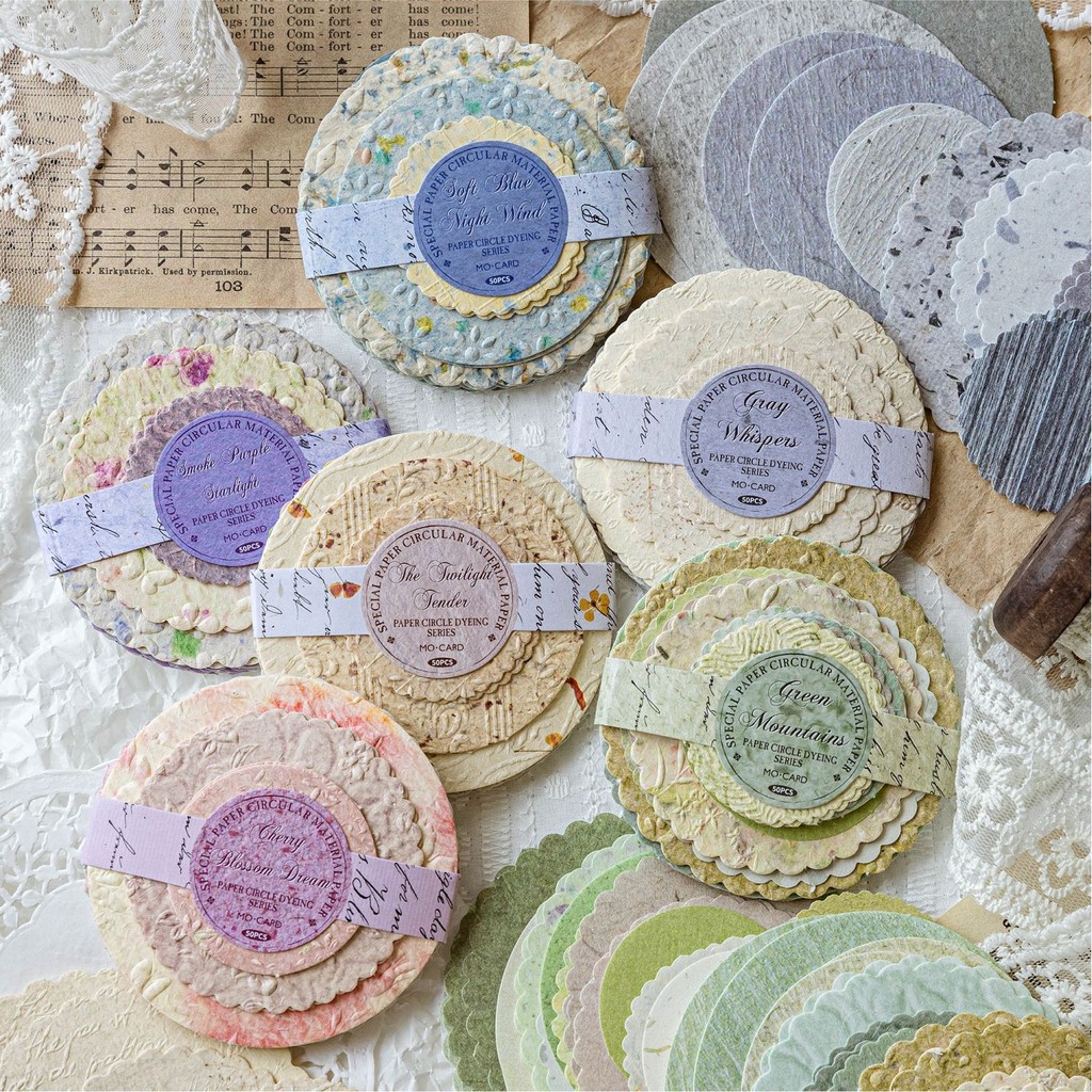 QOUZMO 50pcs/pack Vintage junk journaling collage round material paper ...