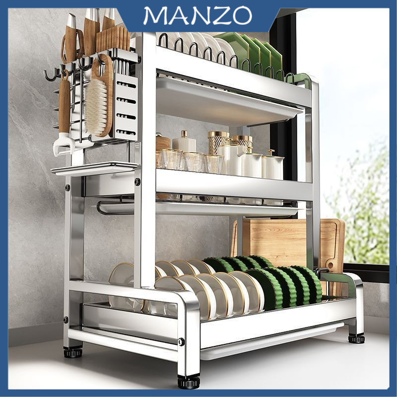304 Stainless Steel Kitchen Dish Rack With Draining Tray Save Space ...