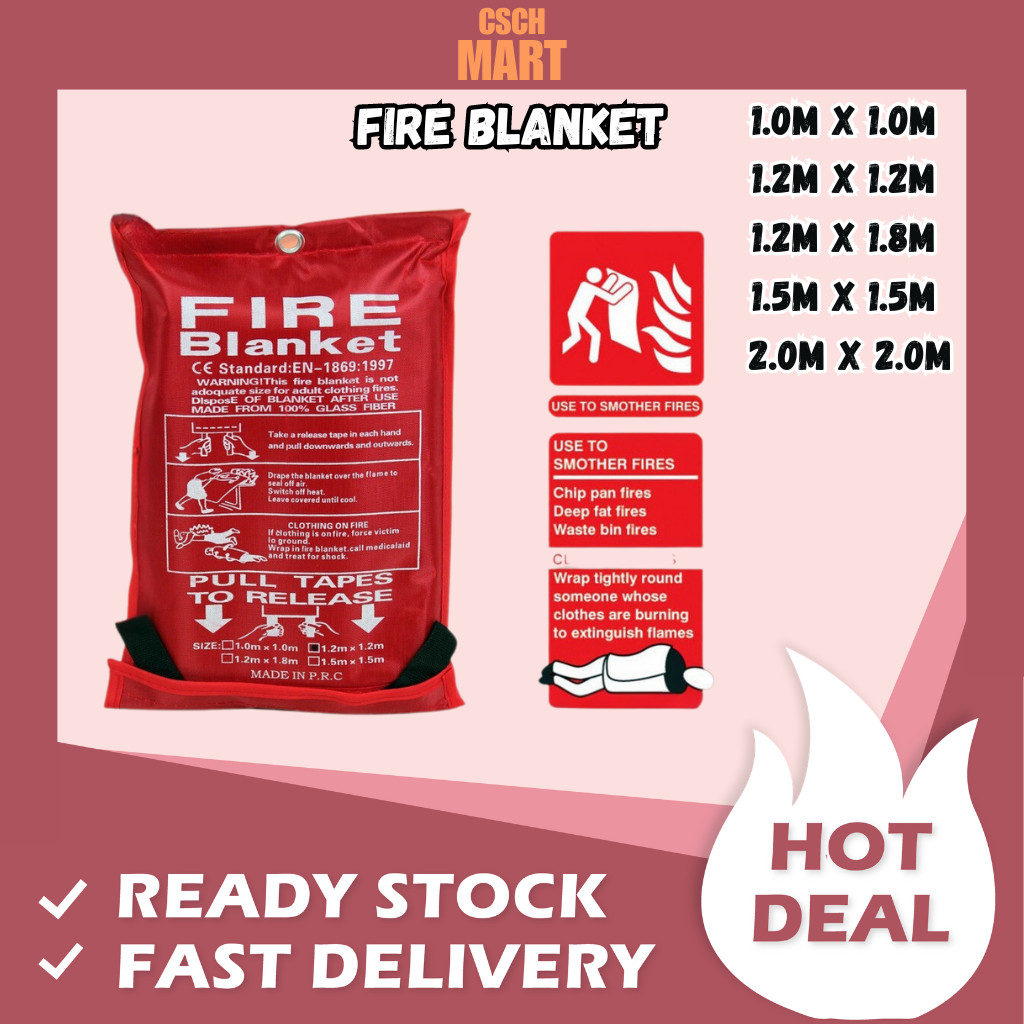 Fire Blanket 1m X 1m FireShield 2kg ABC Dry Powder Fire Extinguisher ...