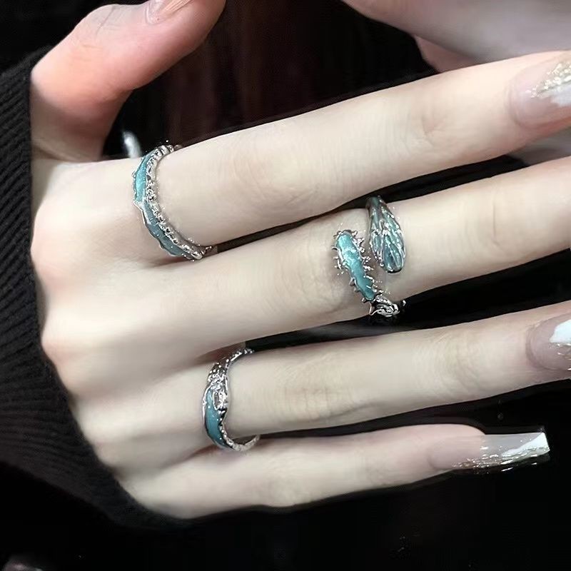 Cold Style Texture Blue Drip Glaze Ring Female Niche Light Luxury High ...