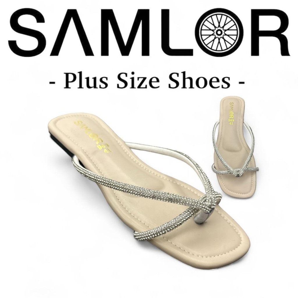 SAMLOR CAS-949 Plus Size Ladies Slippers Sandals with Ribbon Bling ...