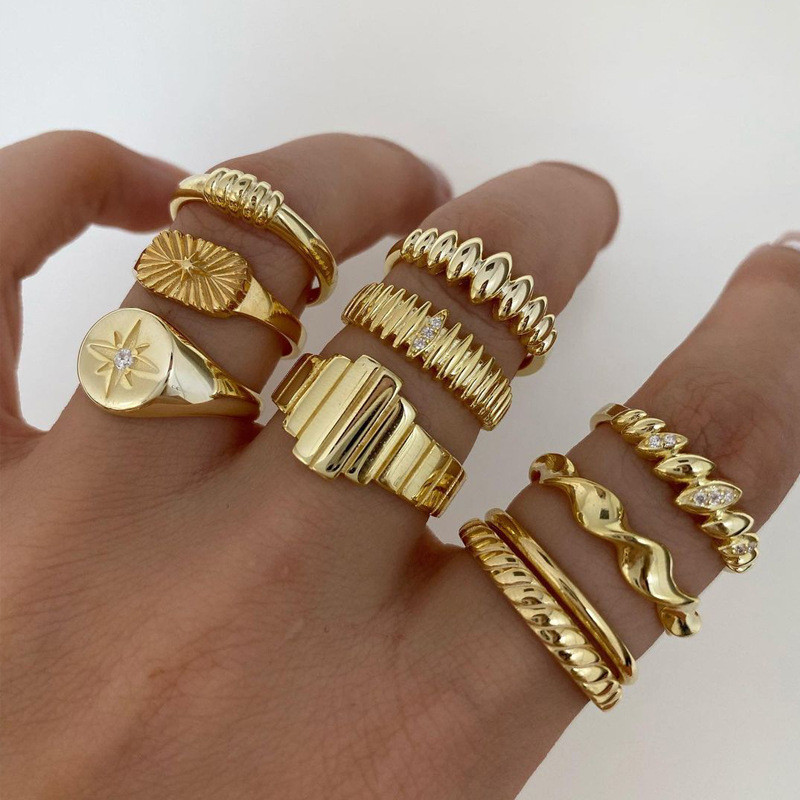 JUSHI Joint Rings Octagons with Diamonds 10 Piece Women's Jewelry Set ...