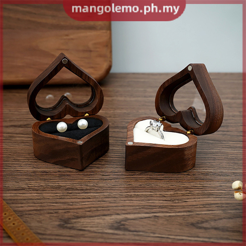 [MANGO] Heart Walnut Wood Ring Box Proposal Engagement Ring Holder ...