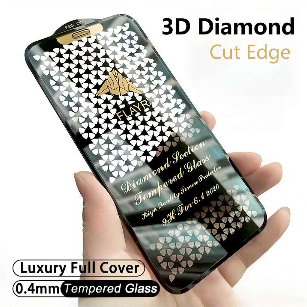3D Diamond Cut Edge Luxury Tempered Glass for IPhone 16 15 14 12 Pro ...