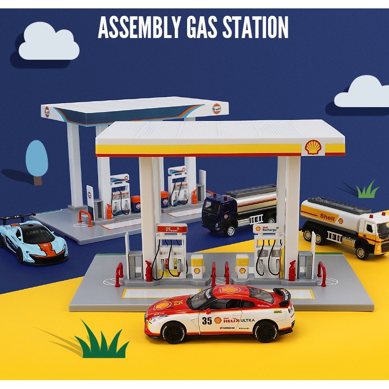 Petrol Station Shell Gulf Gas Station Model Set DIY Scene Decoration ...