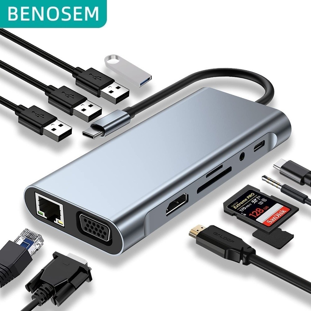USB C HUB 11-IN-1 Multiport Converter Type-C To HDMI VGA 100 1000Mbps ...