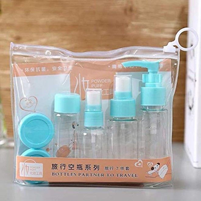 7 IN 1 TRAVEL TOILETRIES KIT Set TRAVEL BOTTLE SOAP HOLDER Cosmetic ...