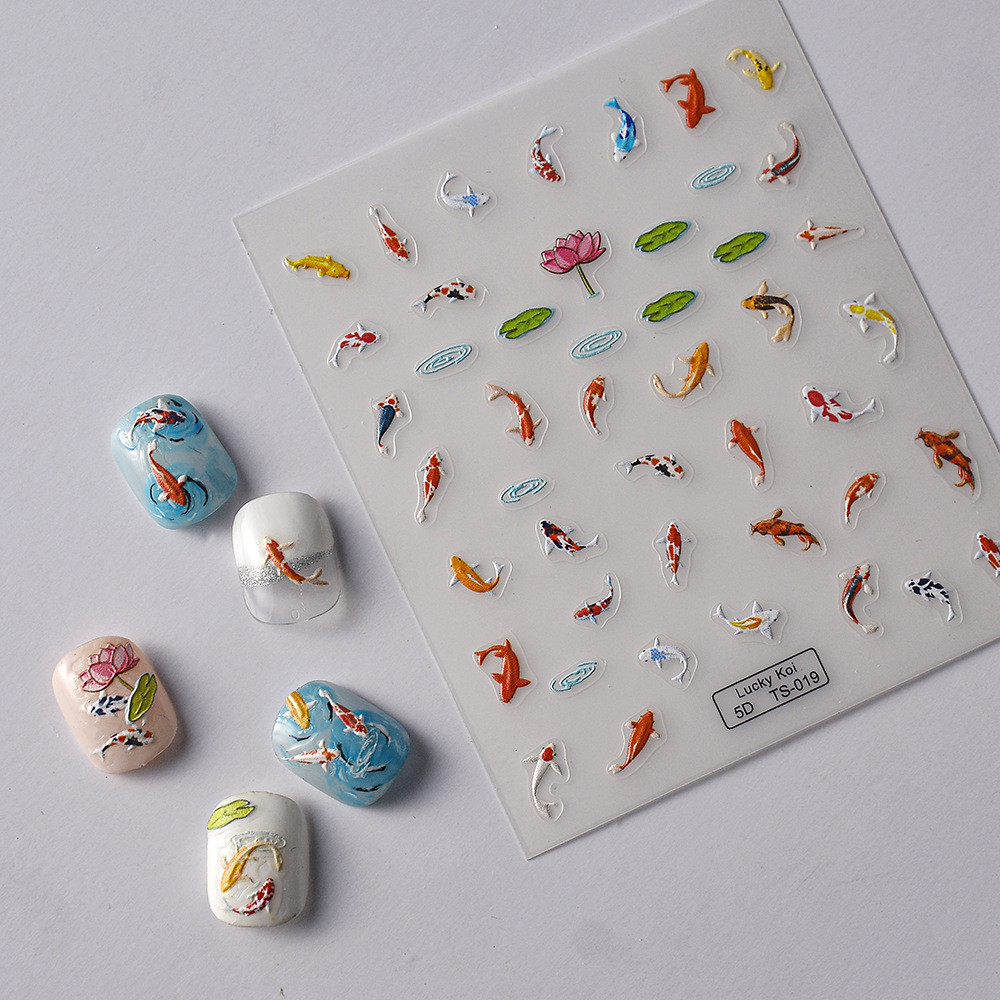 New Chinese relief rich brocade carp manicure sticker three-dimensional ...
