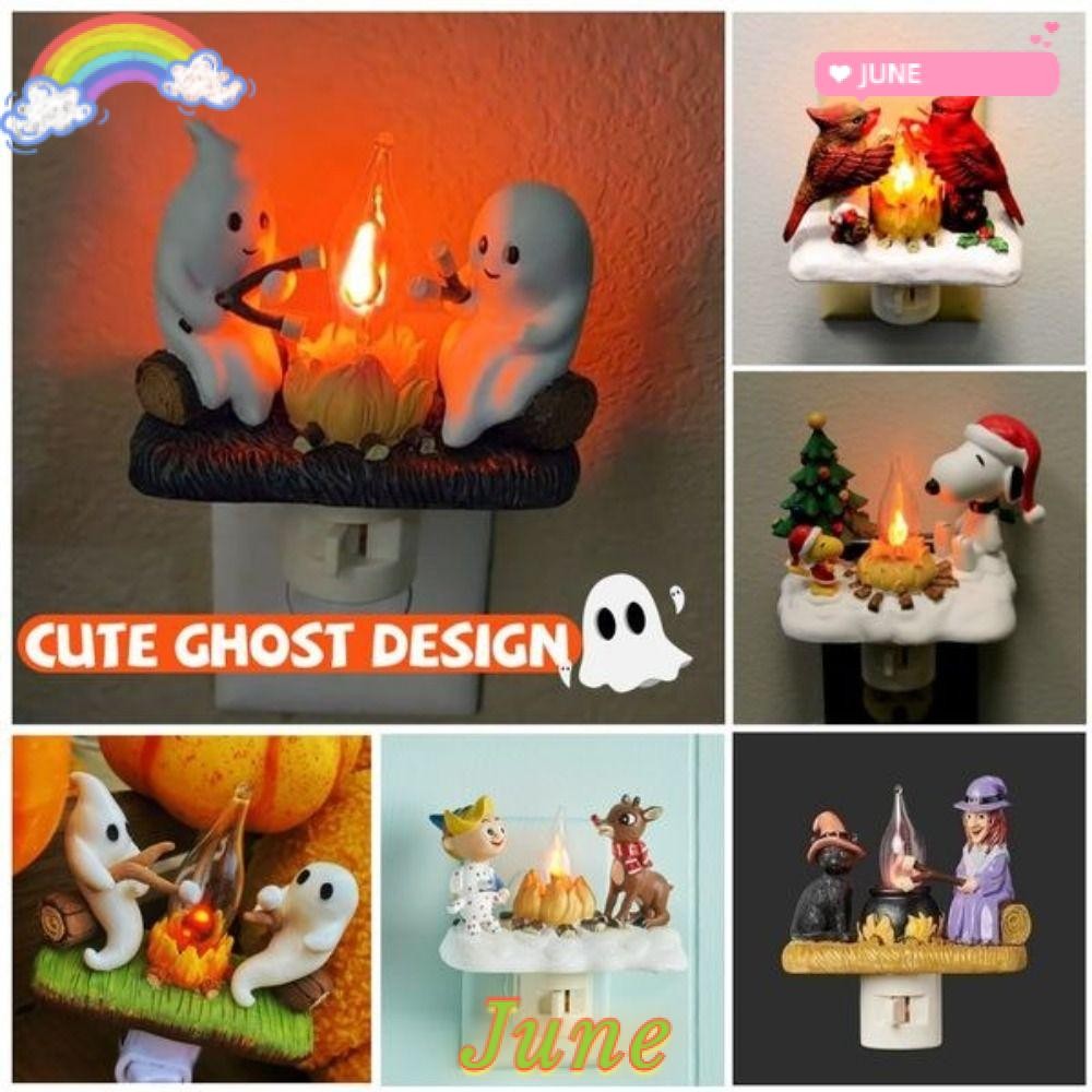 Ghost Campfire Gathering Flickering LED Nightlight w/Cat/Dog Halloween Decor eBa