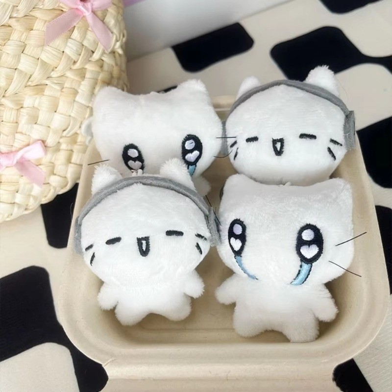 Cute Headphones Kitten Couple Keychain Mini Crying Cat Doll Plush ...