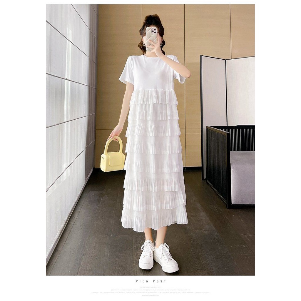 Maternity Dress Korean Style Plus Size Thin Elegant Fairy Maternity Dress  Pregnant Loose Chiffon Pregnant Dress Fashion Layer-By-Layer Mesh Stitching  Short-Sleeved Pregnancy Dress | Shopee Malaysia
