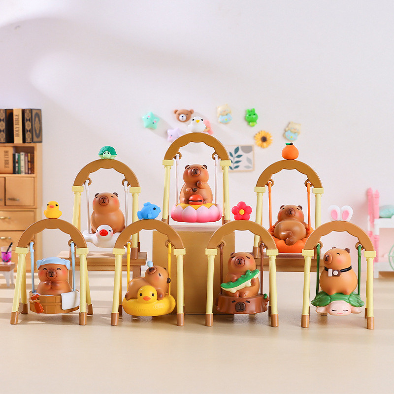 Relaxing Capybara on a Swing Blind box Toys Figure - Mainan kotak buta ...