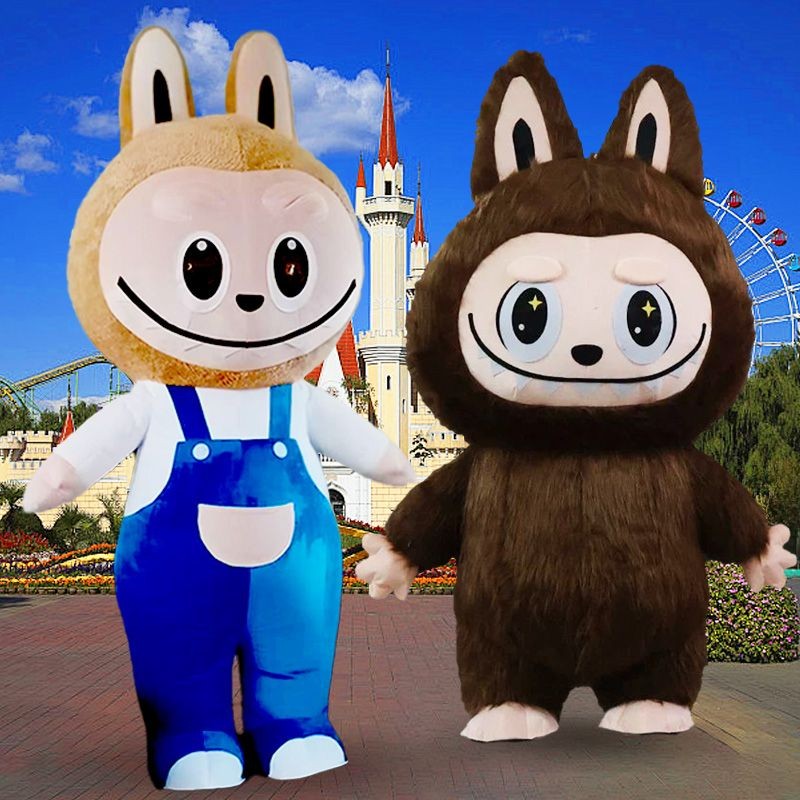 New Strap LABUBU Cartoon Doll Walking Cute Plush Beige Brown Rabbit ...
