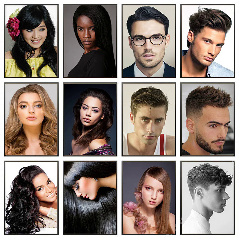 Rambut pendandan rambut seni poster lelaki dan wanita gaya rambut Model ...