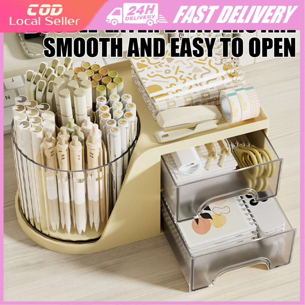 Creative 360Degree Rotating Stationery Storage Box Plastic Pen Holder ...
